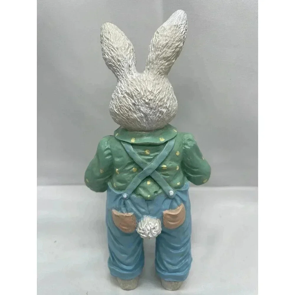 Vintage Bunny Rabbit Figurine Painting Egg Blue Overalls Easter Spring
